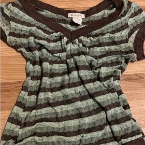 Brown and Green Striped Women's Top